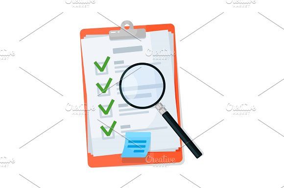 Magnifying glass on checklist