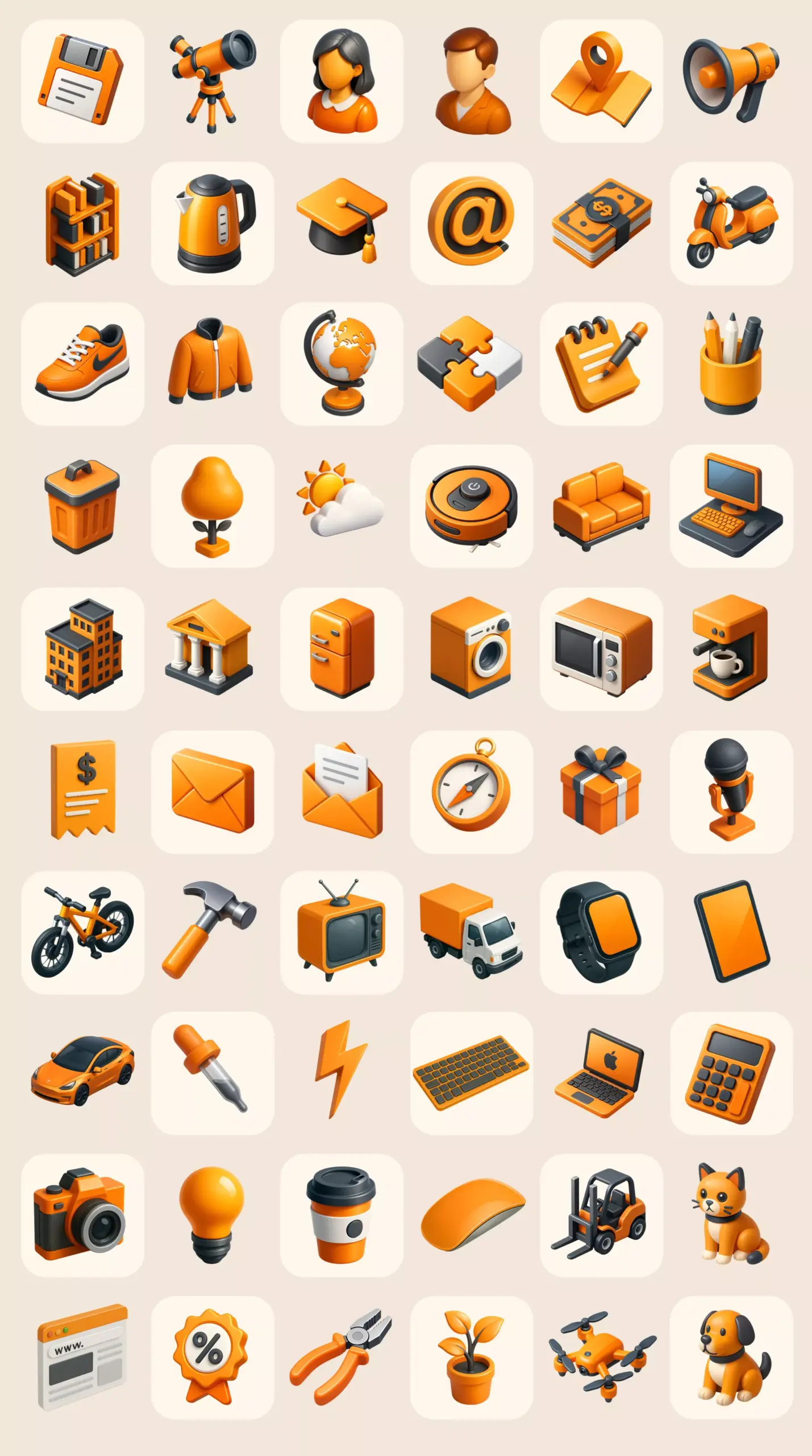 3D Plastic Orange Icon Collection