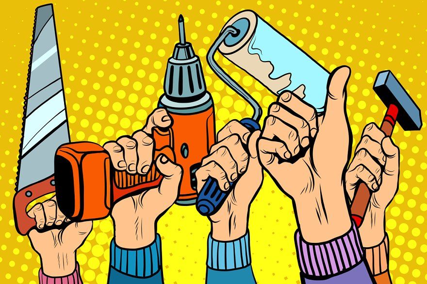 Tools saw drill paint roller hammer