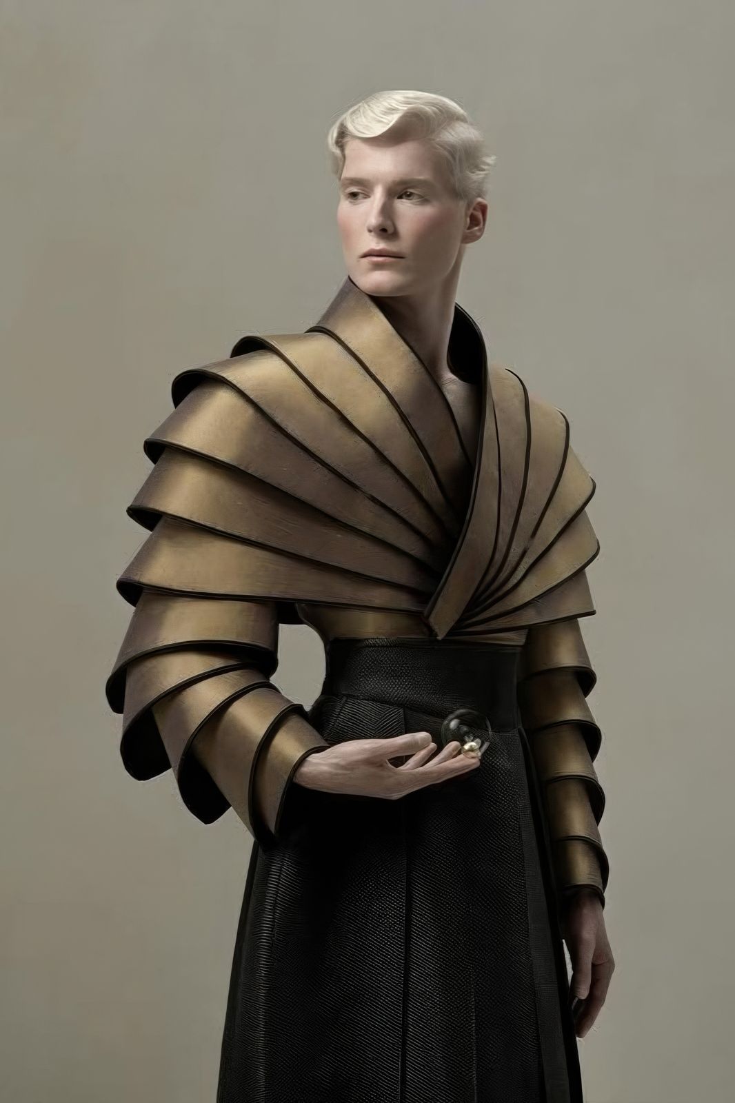 Futuristic samurai | Layered gold jacket | Avant-grade Sci-Fi