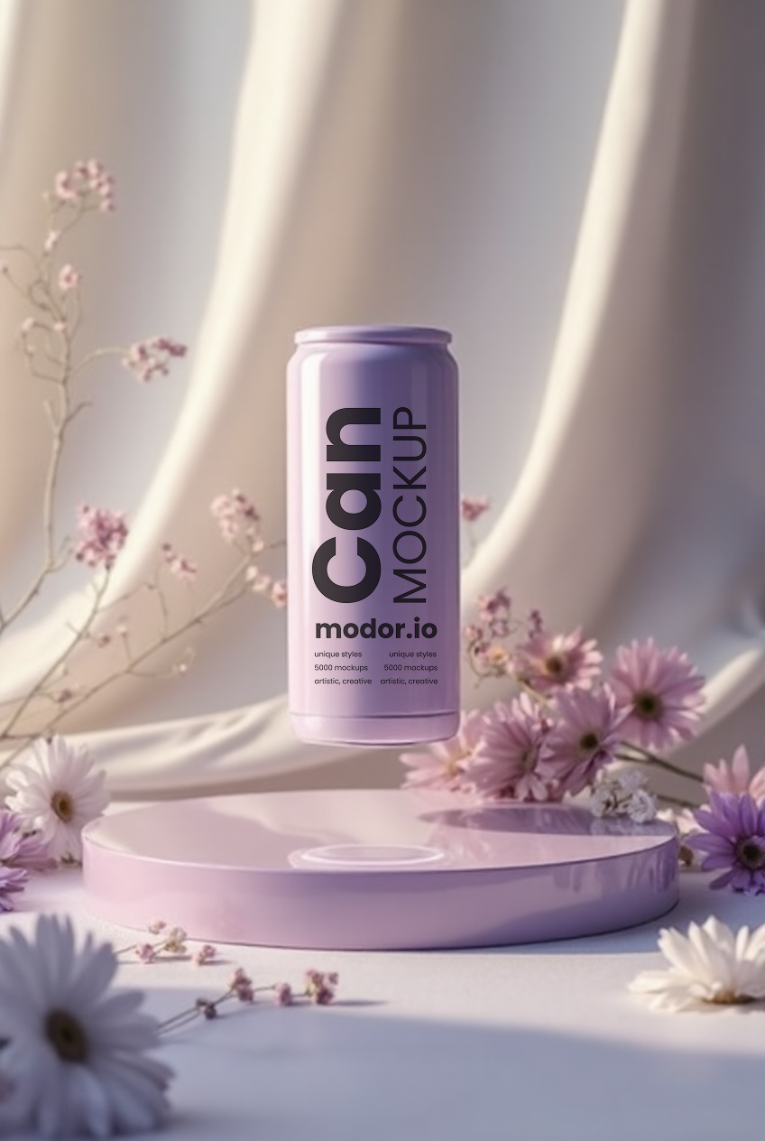 Floral Fruit Can Mockup PSD Template