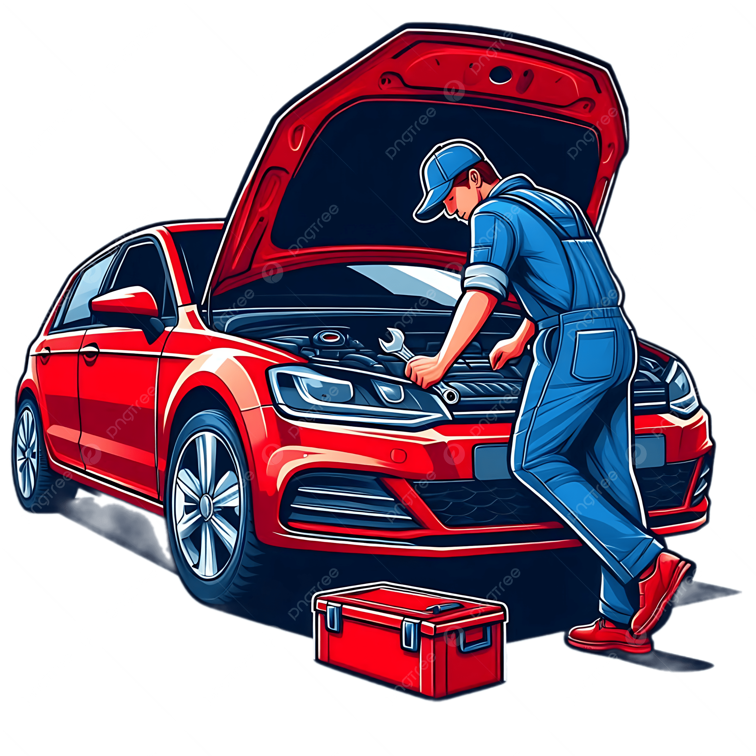 Car Mechanic Illustration, Car Mechanic, Auto Mechanic Opened Hood Repair, Car PNG Transparent Image and Clipart for Free Download