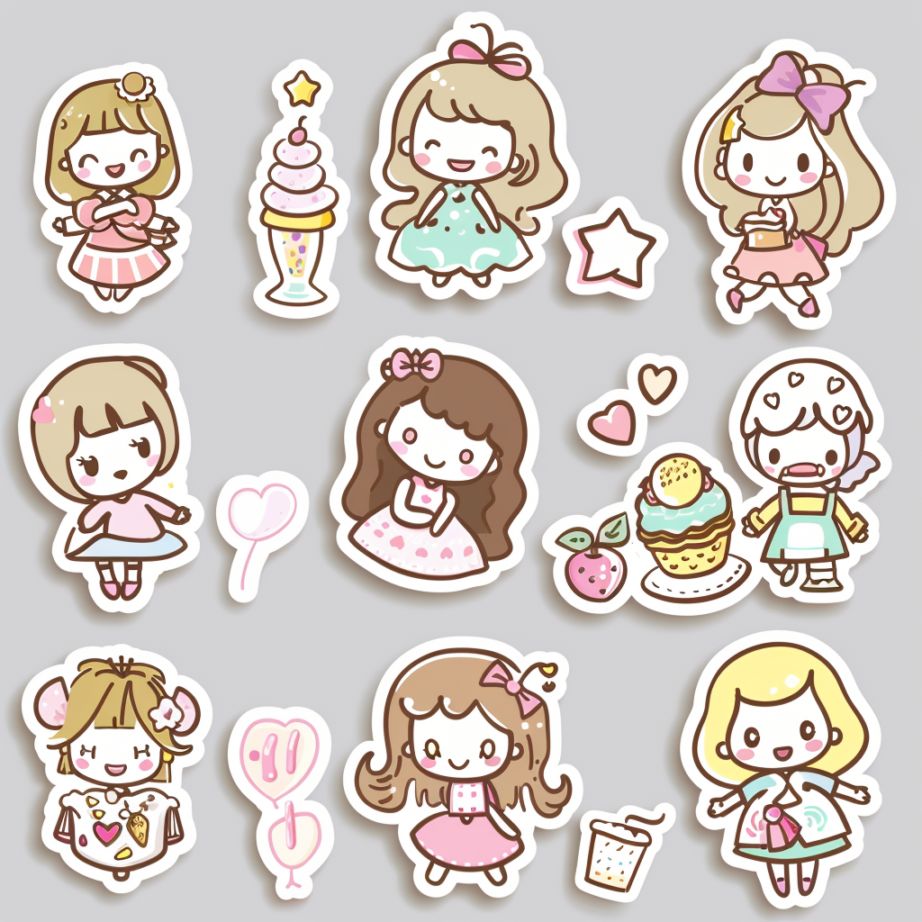 Cute lovely girl stickers for printing