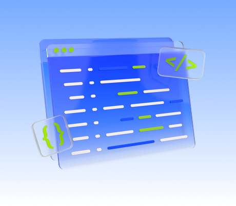 3D Code window, Software development interface, Programming environment illustration