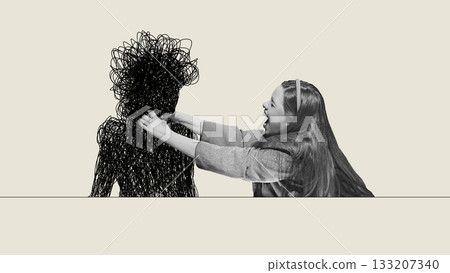 Dramatic artwork of woman confronting chaotic…