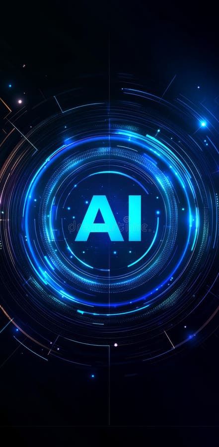 Futuristic and high-tech AI concept with glowing digital circuit background royalty free