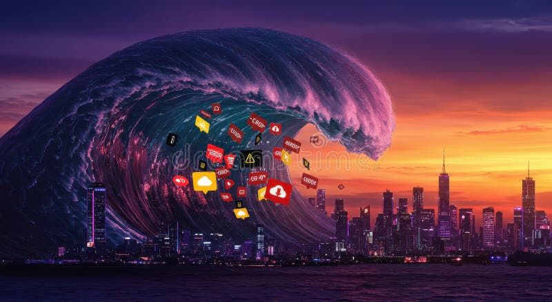 An ocean of digital garbage, overflowing with data fragments and an endless stream of in