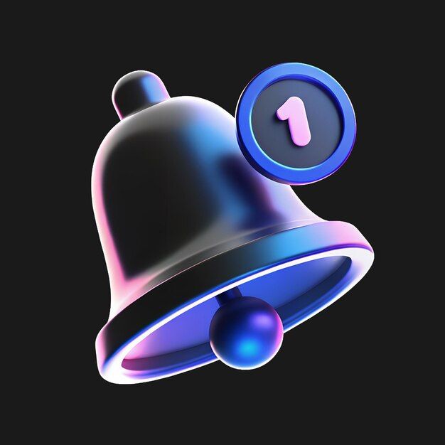 3d Holographic Notification Bell Icon with Number One