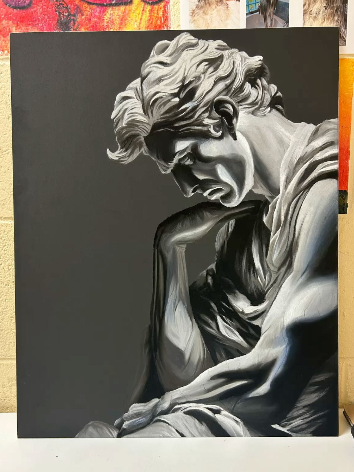 Colored pastels black and white art piece