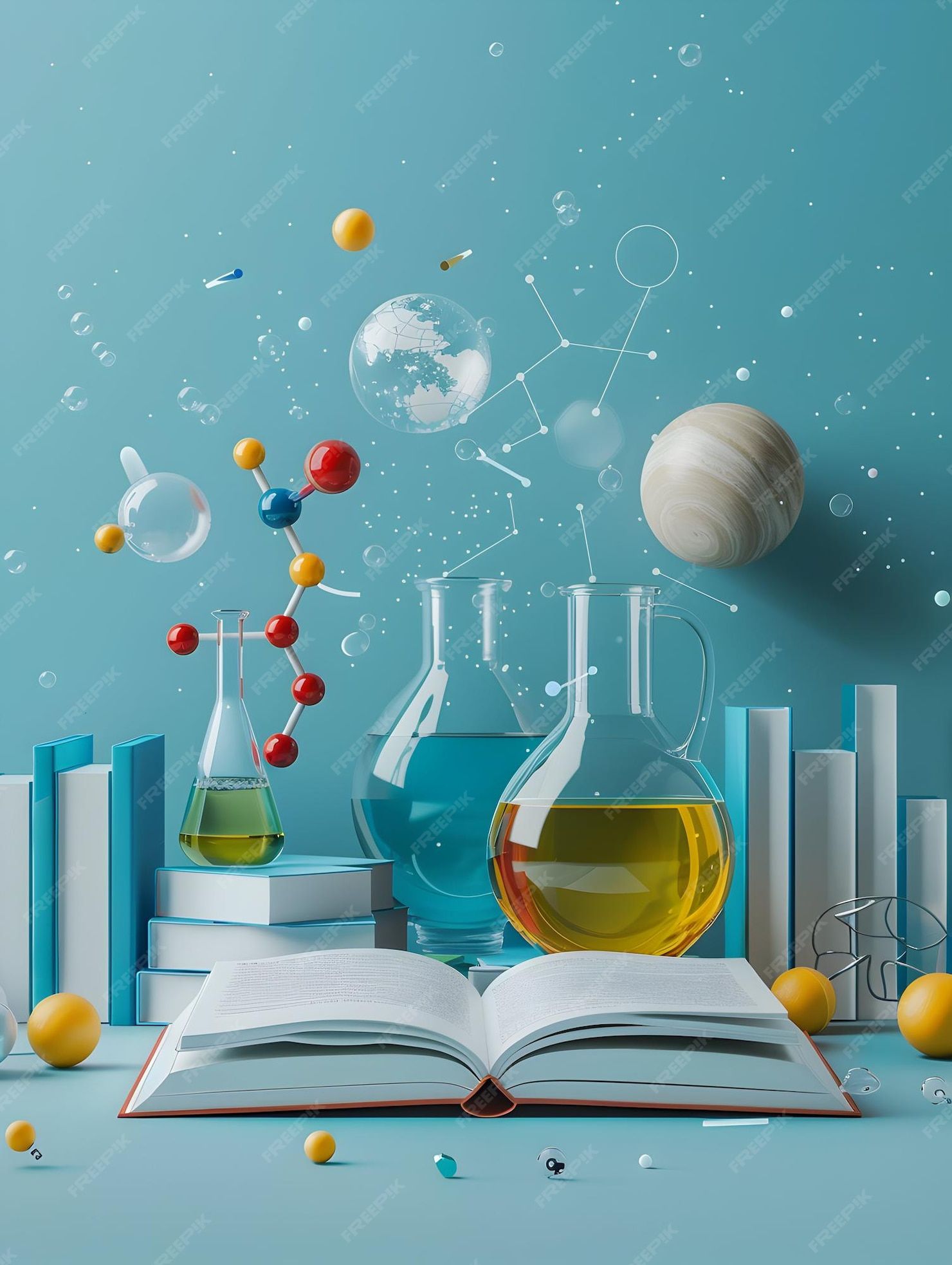 3d flat icon book and science experiment concept on dreamy background handson learning symbolism | Premium AI-generated image