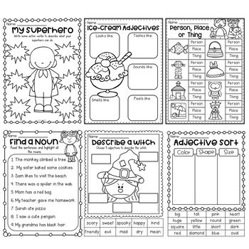 Grammar Worksheet Packet – Nouns, Adjectives and Verbs Worksheets