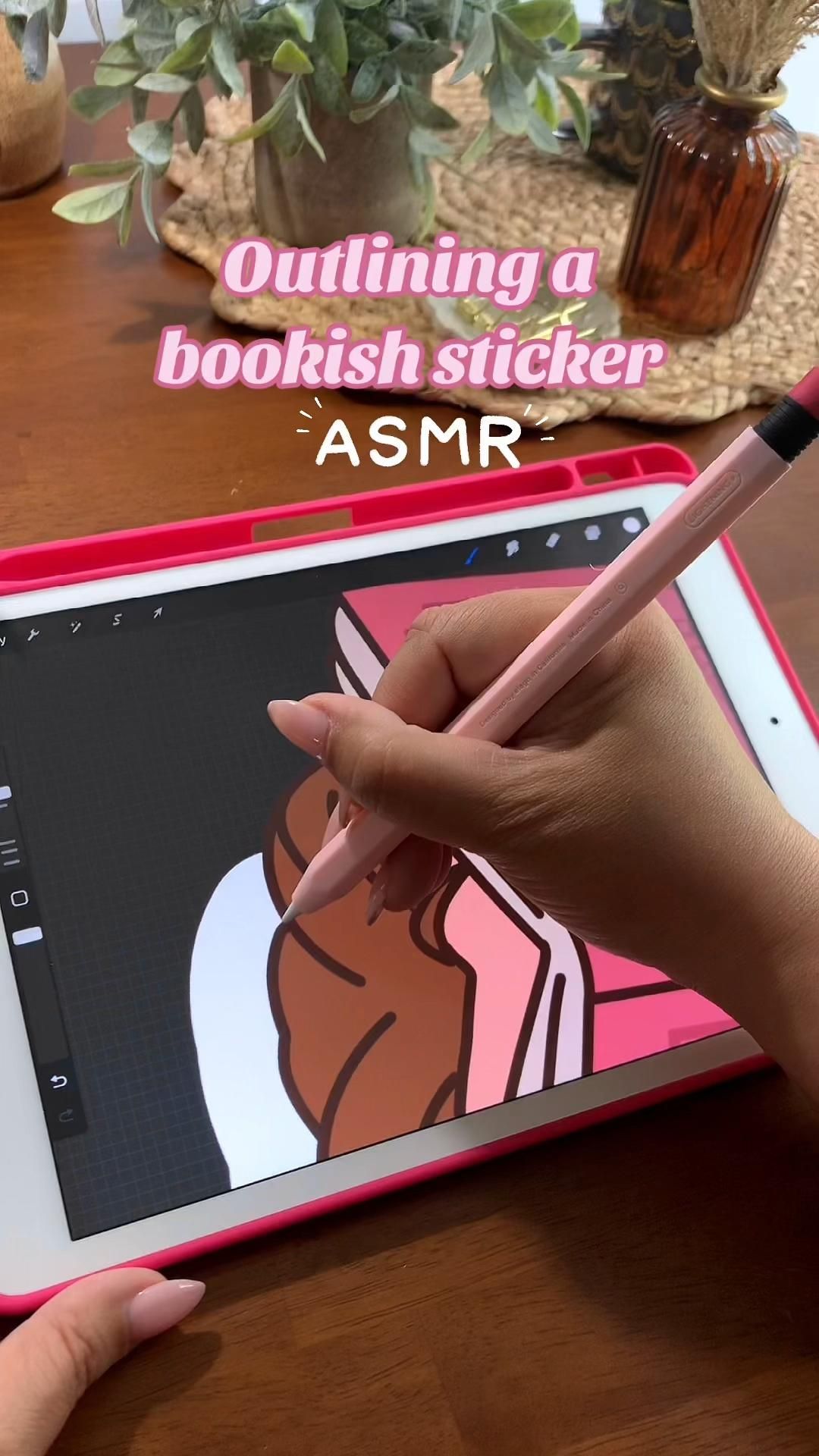 Outline a bookish sticker in procreate with me. ASMR edition. Belle reading book sticker for kindle