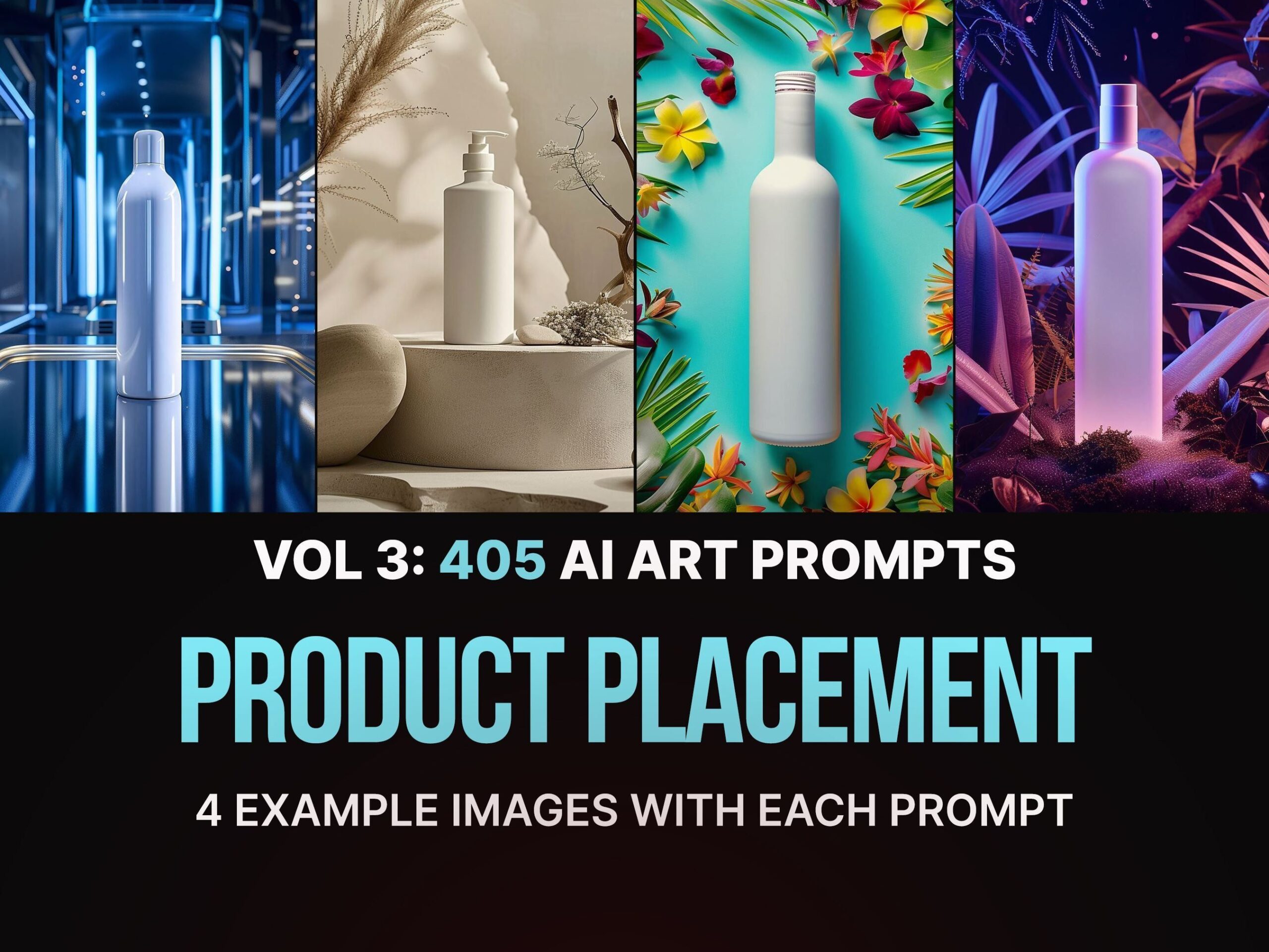 405 Midjourney Product Placement Prompts: Vol 3 | Ai Art, Prompt, Dall e, Stable Diffusion, Bundle, Creative, Style, Scene, Mockup, Realism