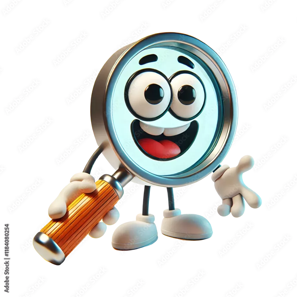 Cartoonish 3D Magnifying Glass Isolated on Transparent Background Stock Photo | Adobe Stock