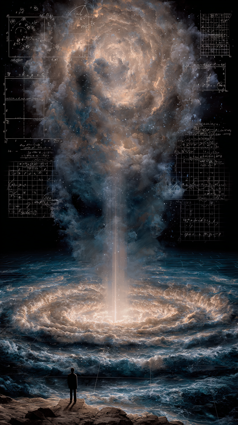 Surreal Cosmic Portals with Mathematical Formulas and Ocean Dreamscapes