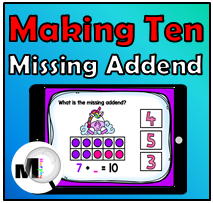 Making Ten  – Missing Addends – Unicorn Theme – Boom Cards