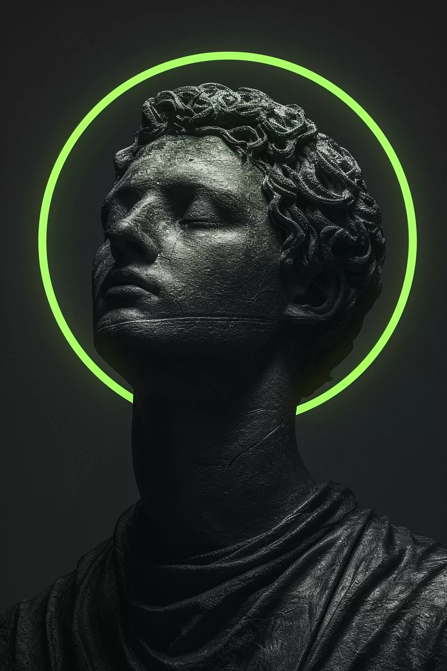 a statue of a man with a halo around his head