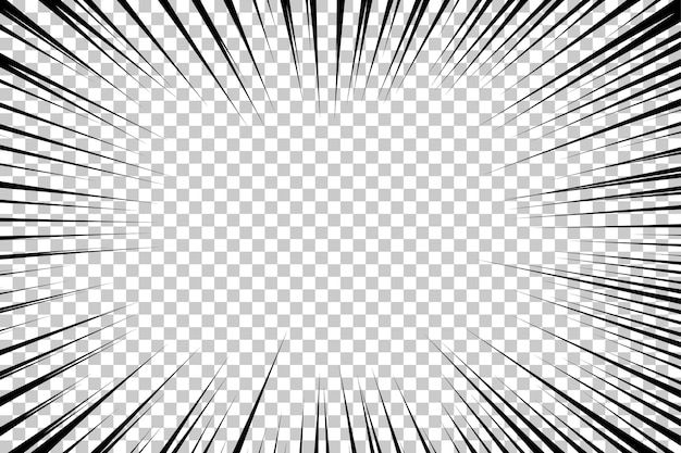 만화책이나 만화 스타일의 플래시 폭발 방사형 라인은 투명한 배경에 격리되어 있습니다. 블랙 라이트 스트립 버스트 | 무료 벡터