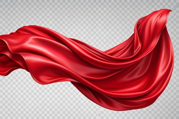 Flying red silk fabric waving satin cloth isolated on transparent png background generative ai | Premium AI-generated image