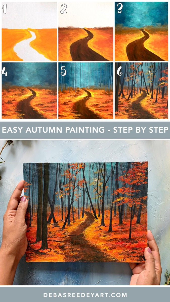 Easy Fall Forest Road Painting Tutorial in 10 visual steps