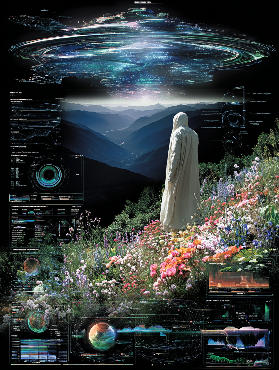 Futuristic Alien Contact with Holographic Spaceships and Mystery Figure