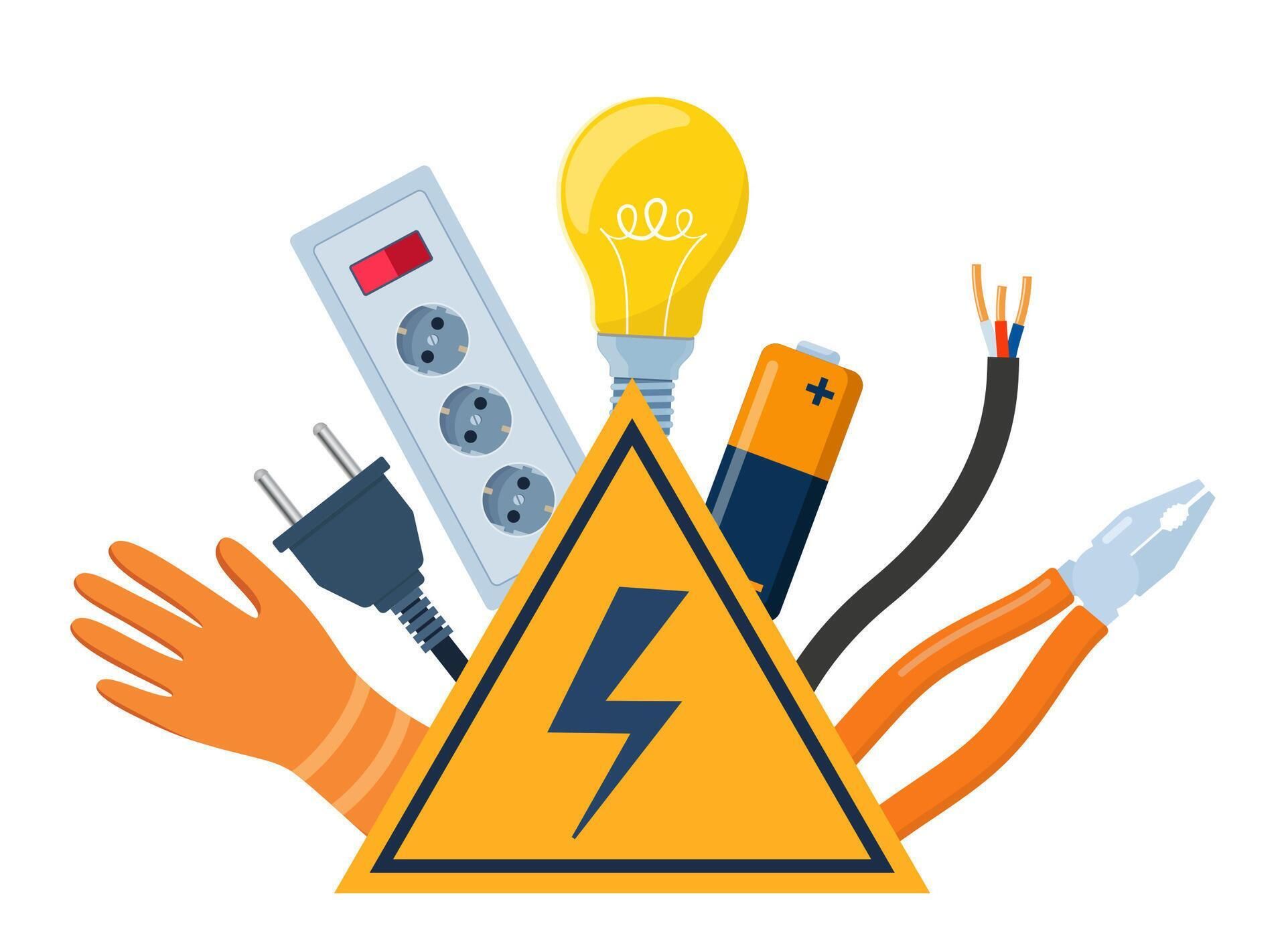 Essential Electrical Repair Tools for Professional Technician, Socket Maintenance Service. Electrician worker equipment for electric power system inspection. Electricity, energy concept. .