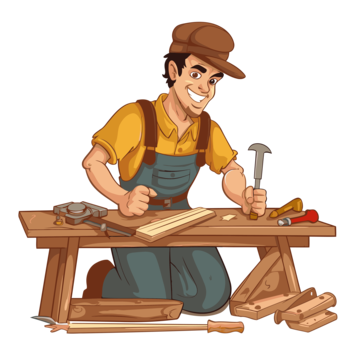 Carpenter Clipart Builder Working With Tools On A Woodworking Workbench Cartoon Vector, Cartoon Clipart, Tools Clipart, Carpenter Clipart PNG and Vector with Transparent Background for Free Download