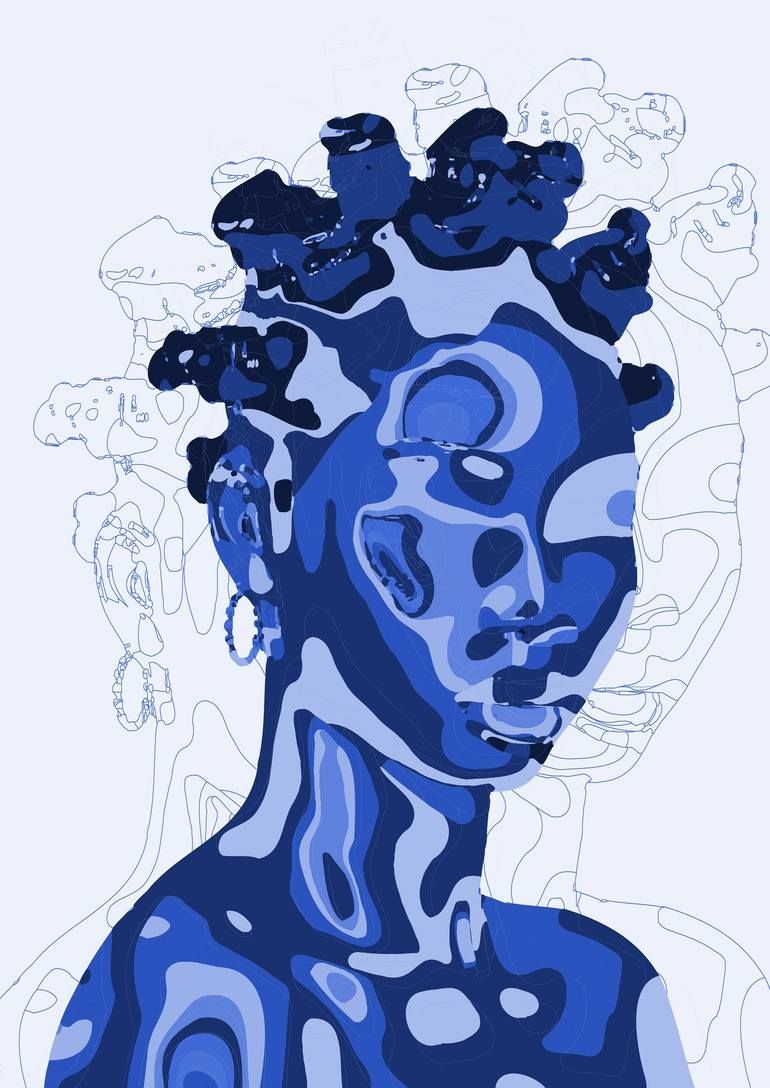 Original Women Digital by Steve Kalinda | Figurative Art on Paper | Shades of Azul 877