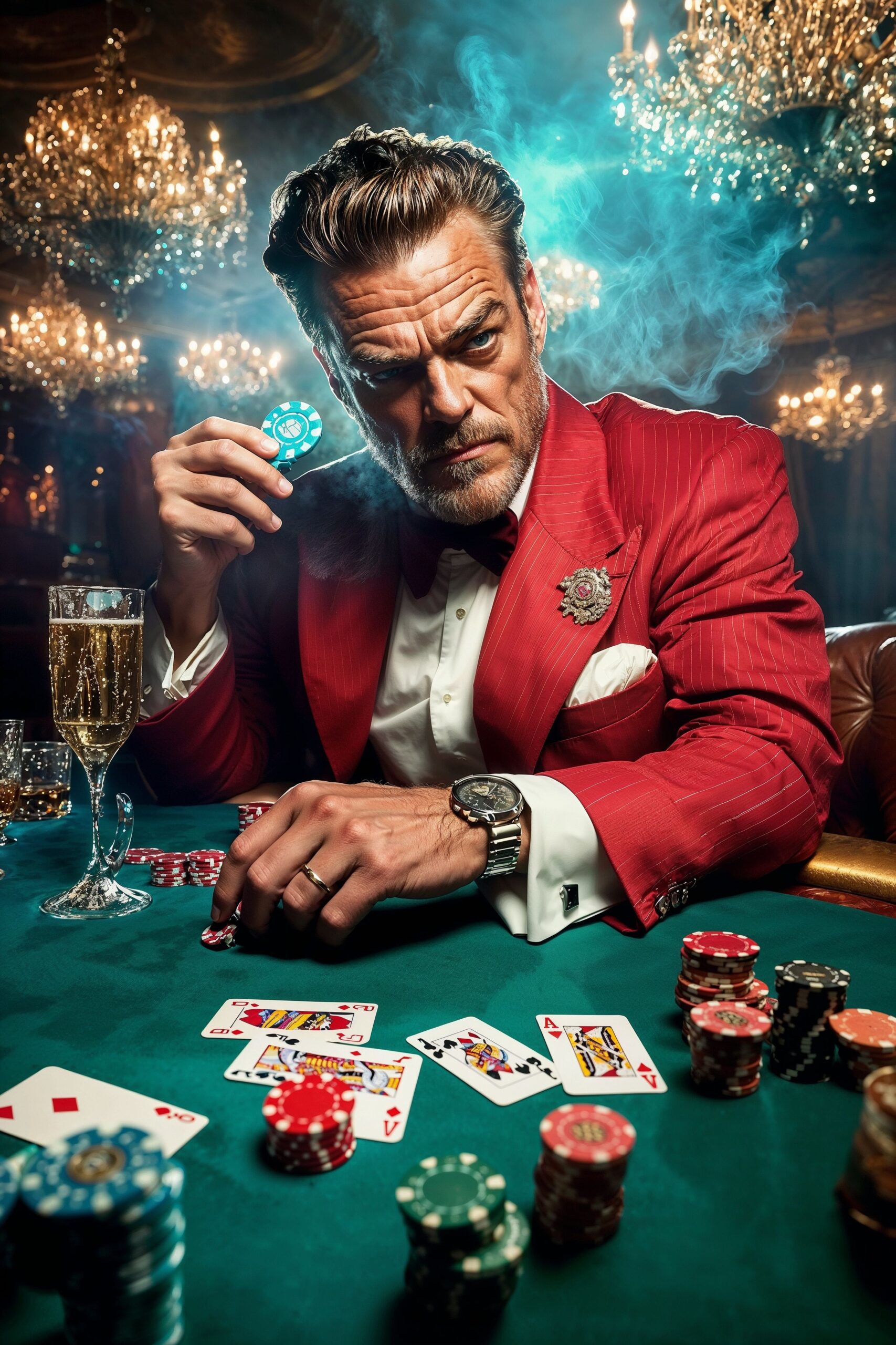 Midjourney Art Prompt | Red Suit Casino Confidence