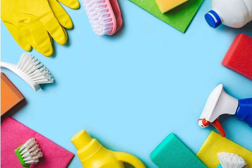 House cleaning product on blue