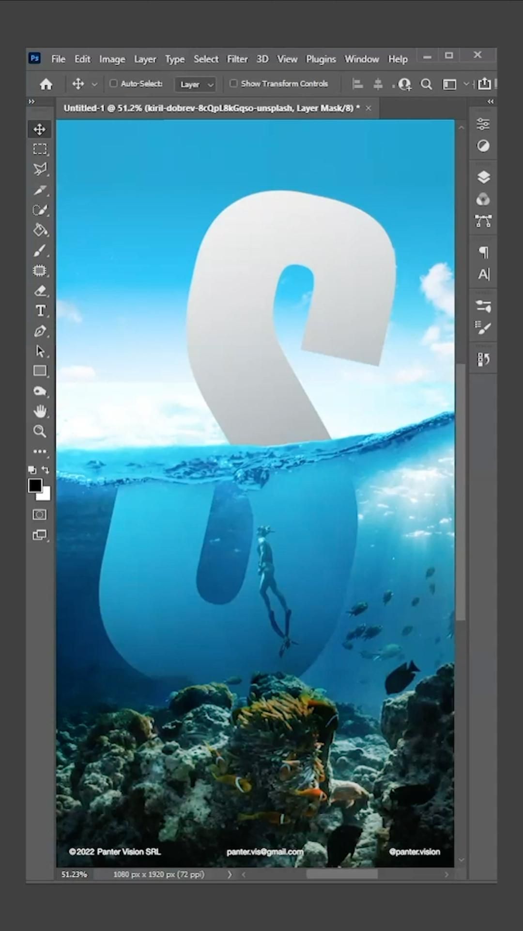Letter S underwater in Photoshop – YouTube Tutorial