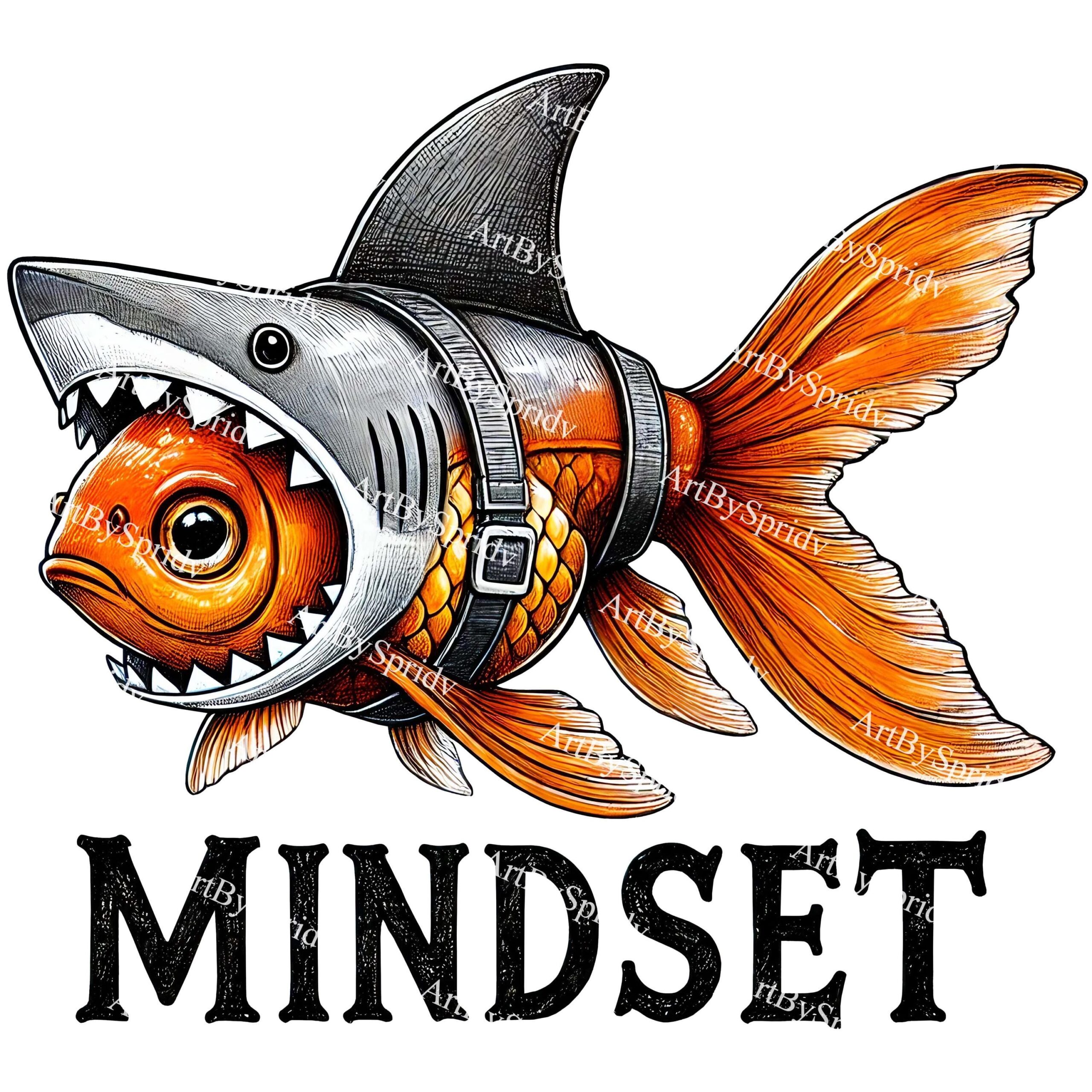 Clipart PNG requin poisson rouge état d’esprit – illustration de motivation unique pour la sublimation de t-shirt, impressions numériques clip art, dessins d’inspiration