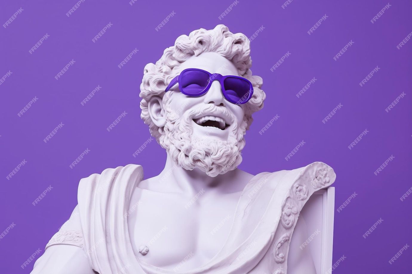 Greek god statue smiling wearing cool sunglasses | Premium AI-generated image