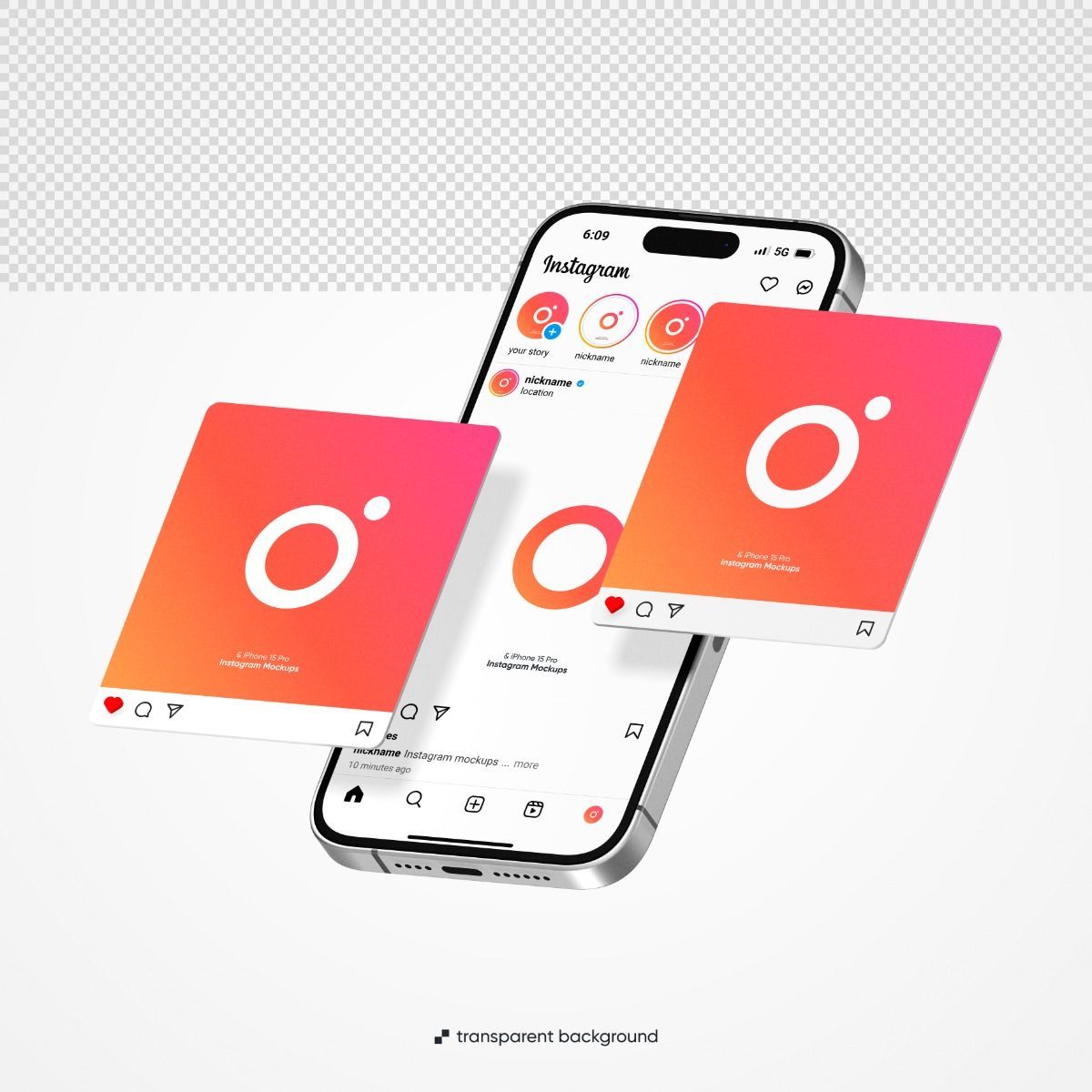 PSD Instagram with iPhone 15 Pro free mockup with editable background