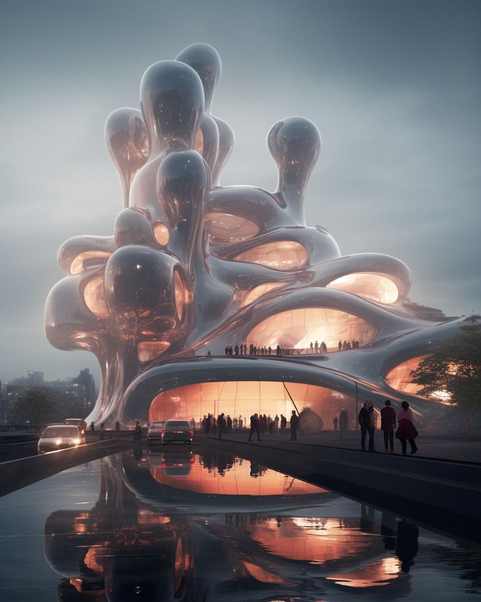 AI – Biomorphic flowing forms forming spaces and cities
