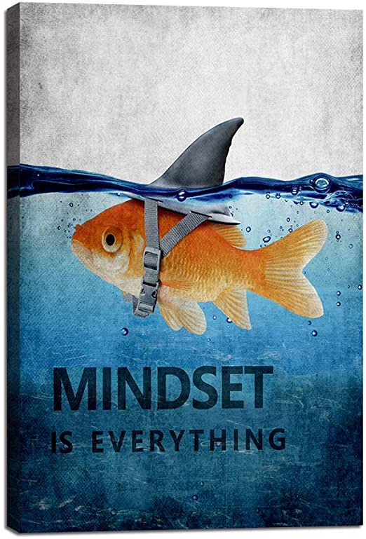 Mindset is Everything Motivational Canvas Office Wall Art Inspirational Entrepreneur Quotes Poster Print Artwork Painting Wall Picture for Living Room Bedroom Office Framed Ready to Hang-12 Wx16 H