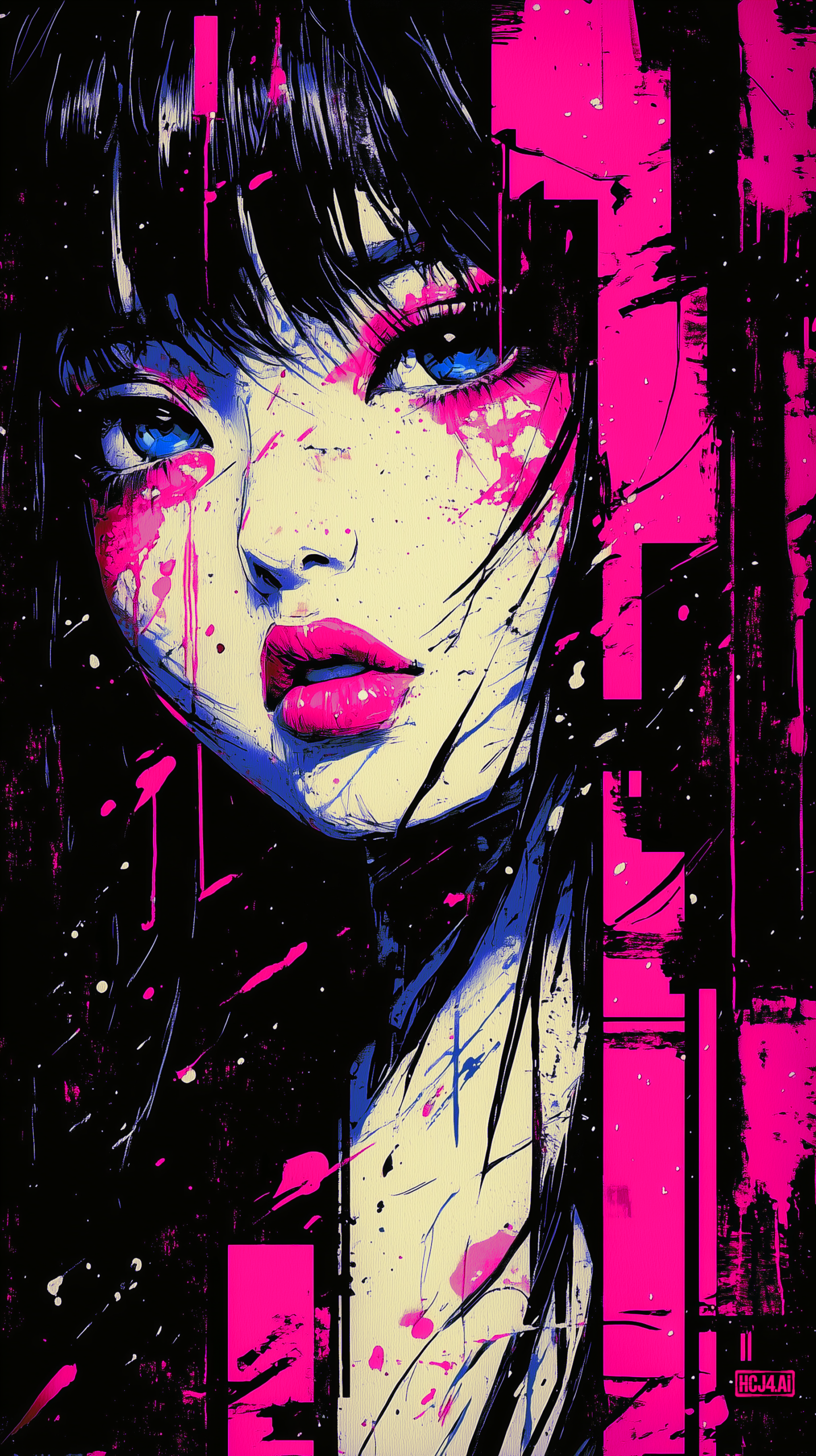Vibrant Magenta Pop Art Portrait | Cyberpunk Digital Illustration