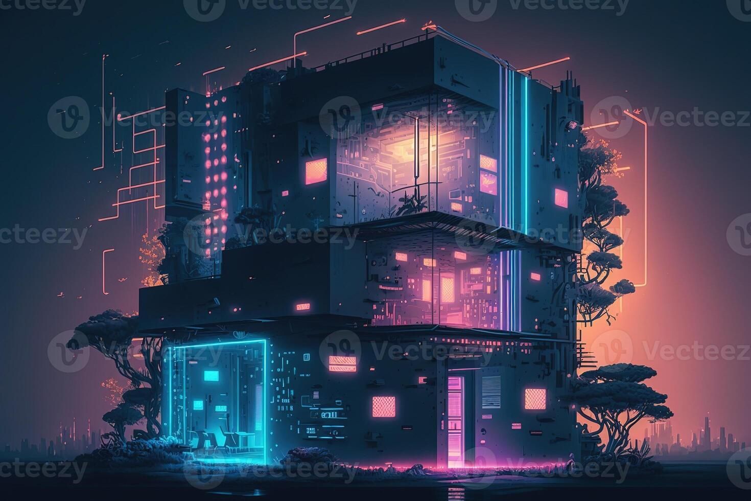 AI Generated Development architecture computer systems of smart building. Futuristic, modern illustration. Innovative technologies. Generative ai