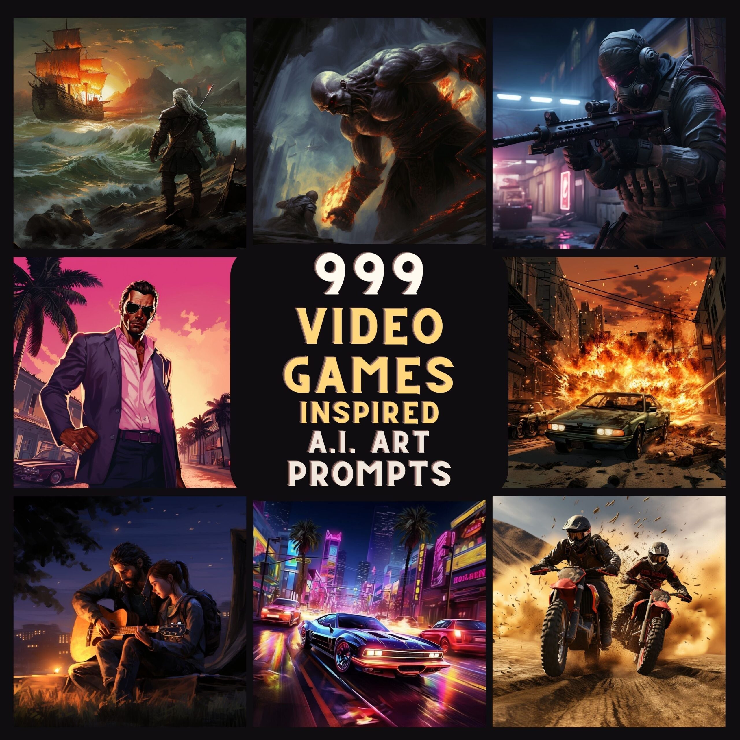 999 Video Game Inspired A.I. Art Prompts | Generate Amazing Art with AI | Copy & Paste | Text To Image | Midjourney, Dall-E, Playground etc