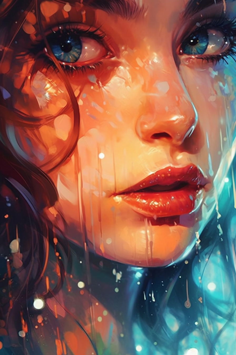 a painting of a woman with tears on her face