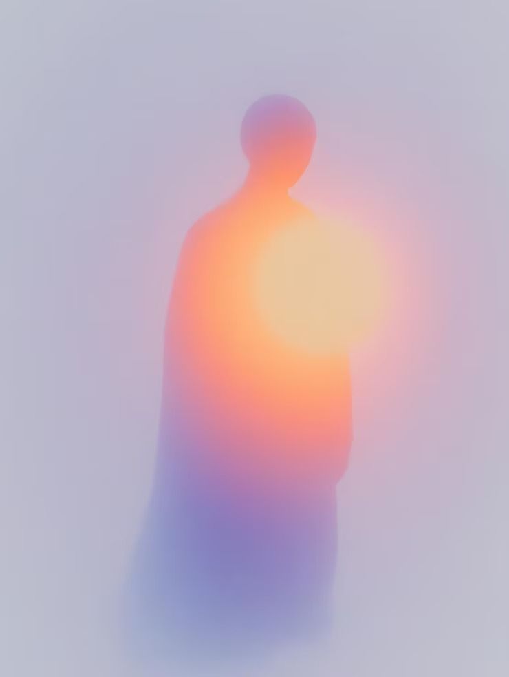 A silhouette of a person standing in front of a blurred colorful background illuminated | Premium AI-generated image