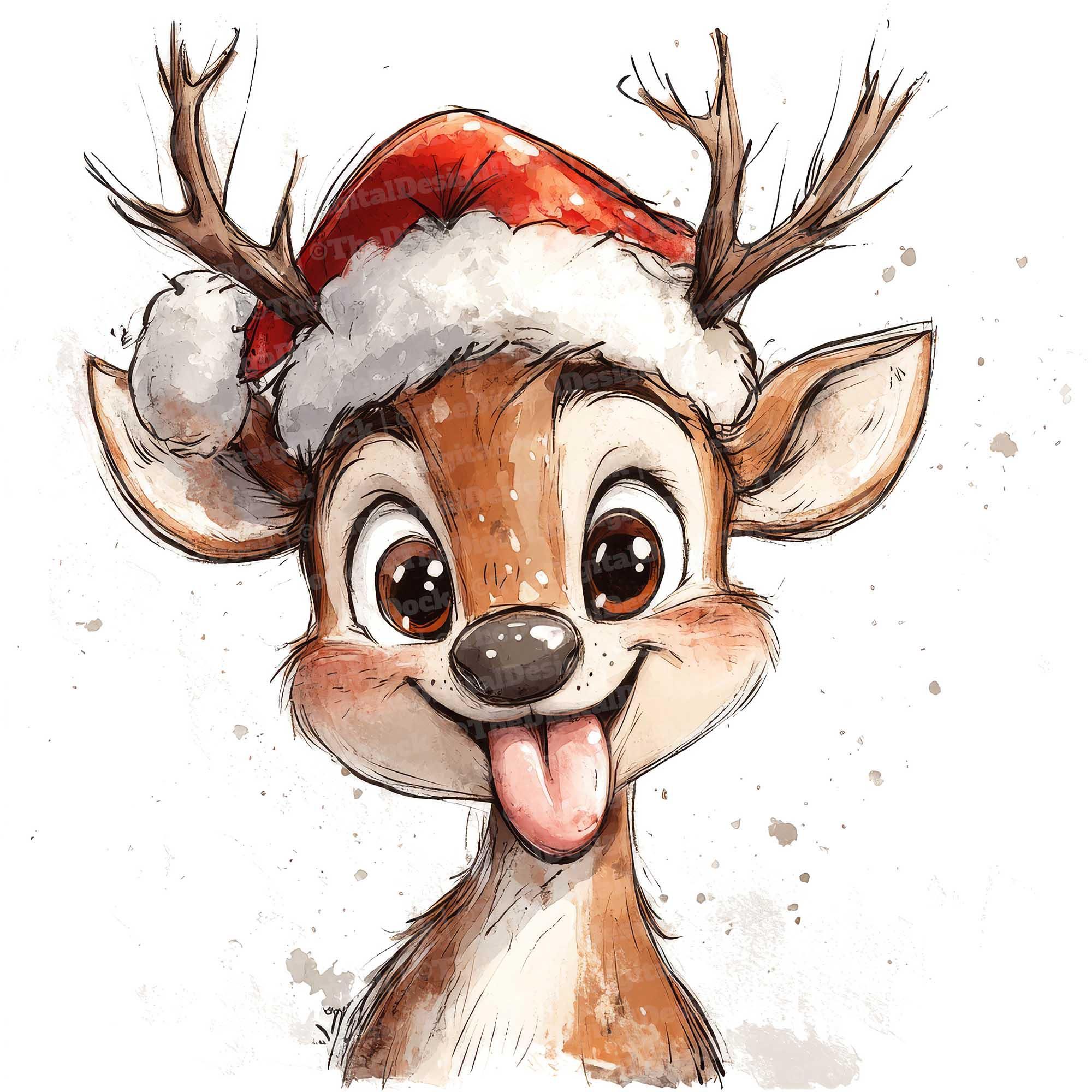 Renne drôle PNG Clip Art, 12 x renne de Noël PNG Clipart ensemble, PNG aquarelle imprimable, renne de père Noël, téléchargement numérique, vacances – Etsy France