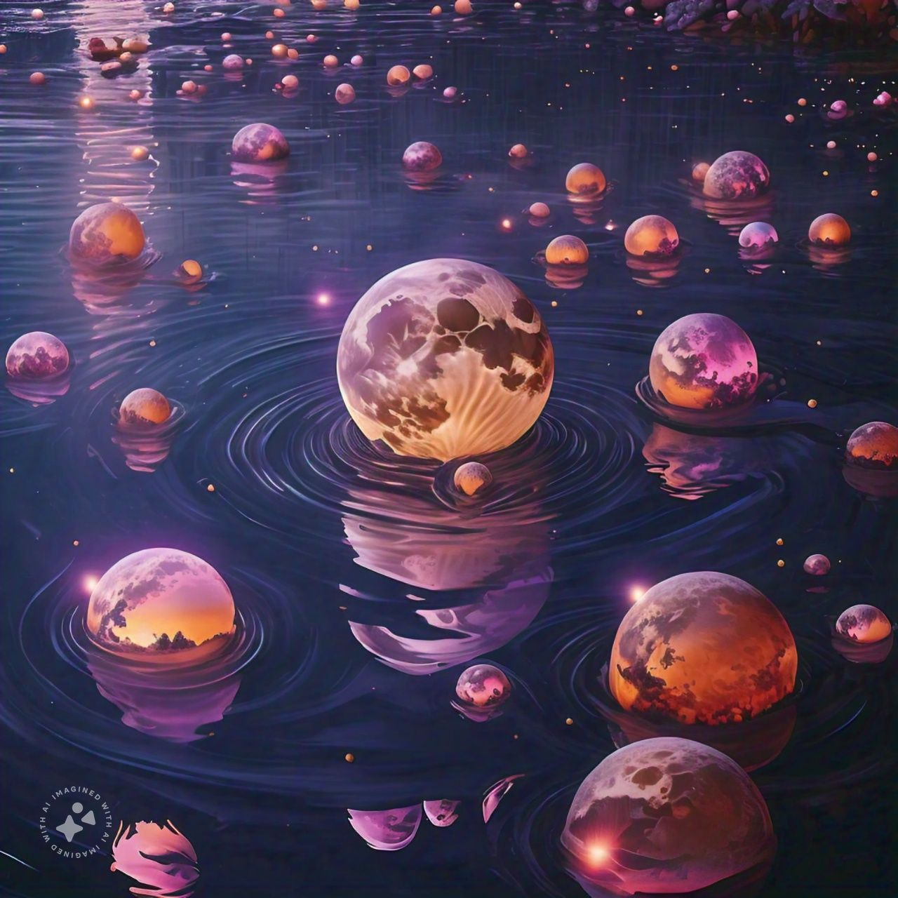 Floating moons in water