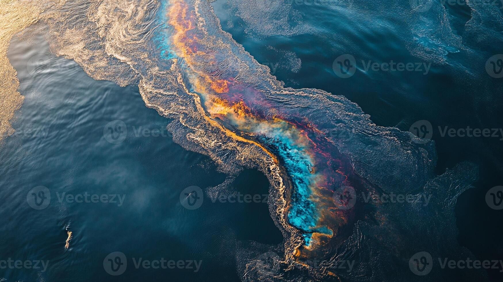 Aerial View of Oil Spill in Ocean Highlighting the Widespread Environmental Impact and Urgent Need for Cleanup Efforts