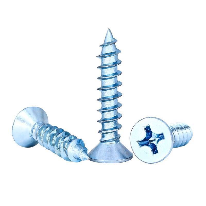 ☑♥ Hardened High-Strength Blue-White Zinc Plated Phillips Countersunk Head Self-Tapping Screws Flat