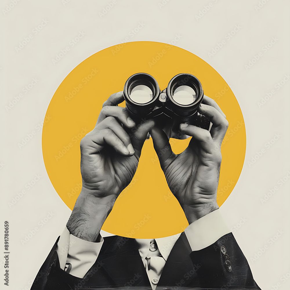 🖼️ Modern Collage Art | Surreal Concept with Binoculars & Abstract Design 🎨✨