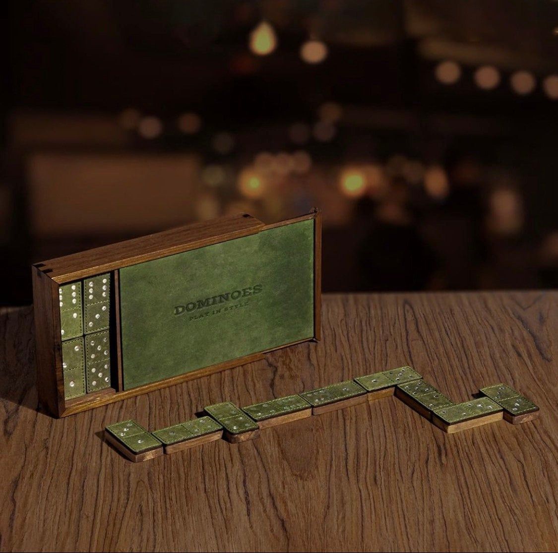 Leather Dominoes Set – Double Six Wooden Dominoes – 28 Pieces Wooden Dominoes Six – Classic Dominoes Decorative Board Game – Gift for Him