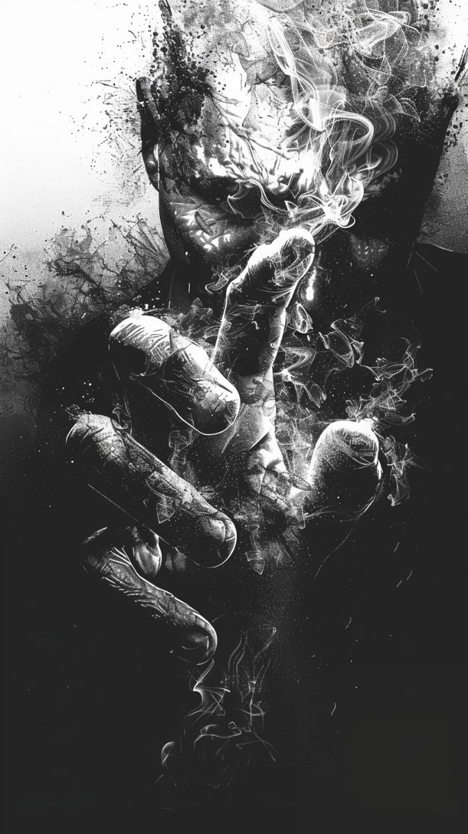 Intense Black and White Hand Holding Smoke Art Print