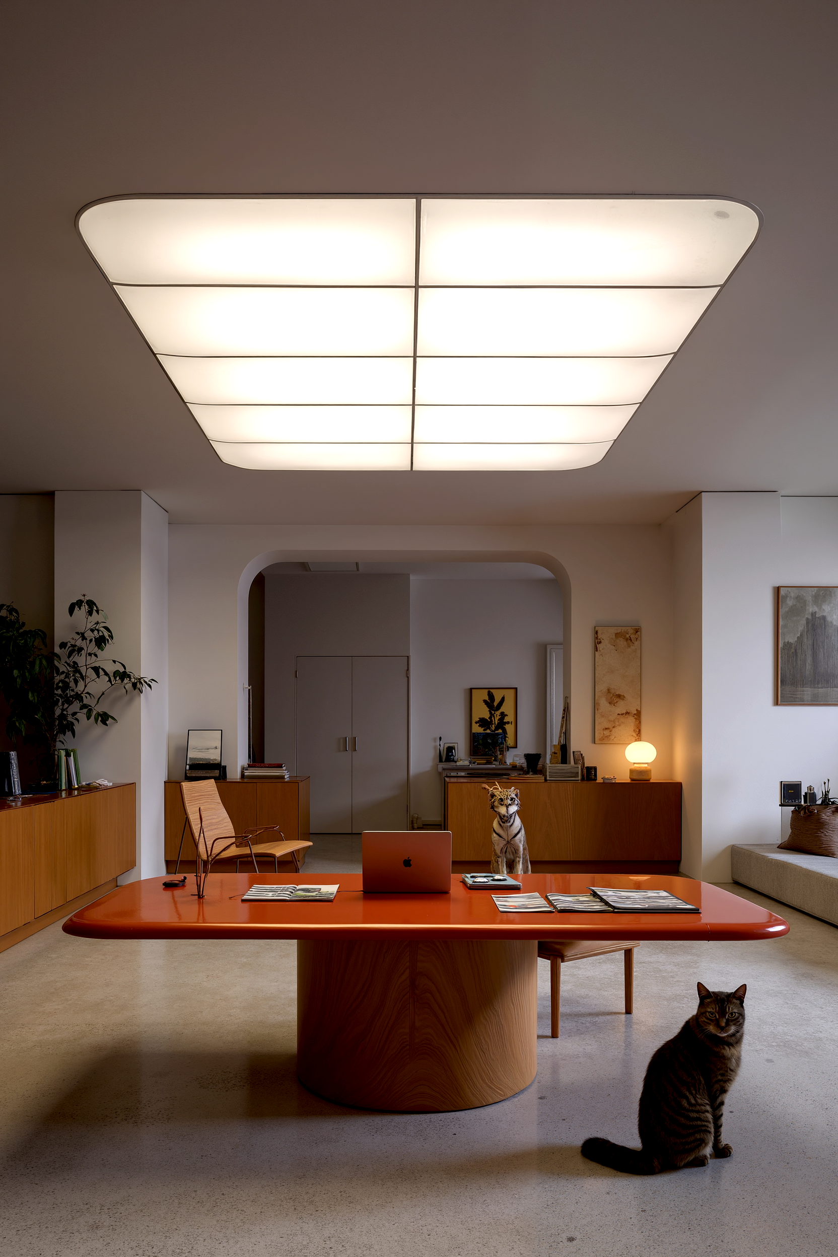 Modern Meeting Room with Warm Minimalist Design & Cats