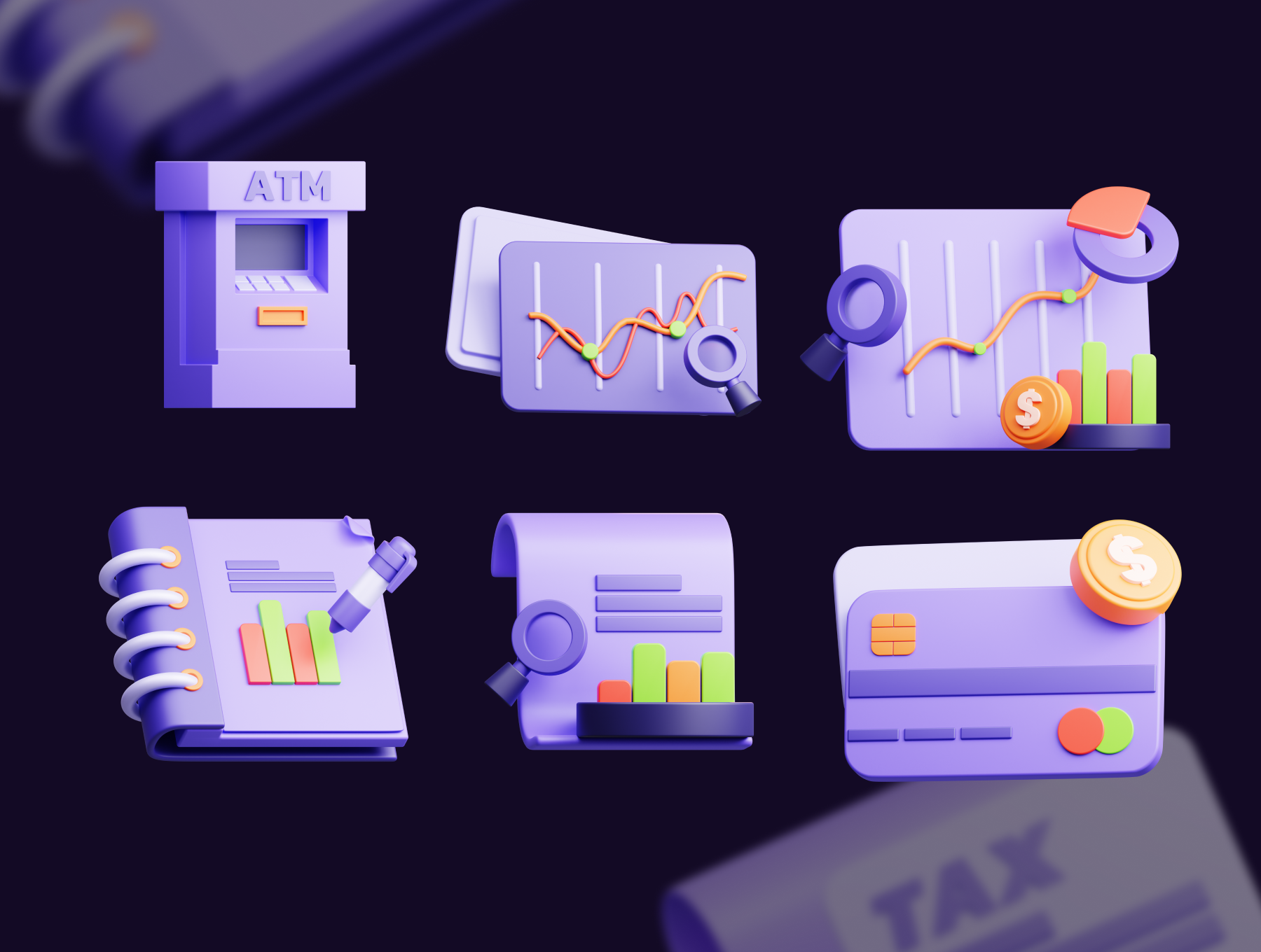 Financial tool 3D Illustrations set